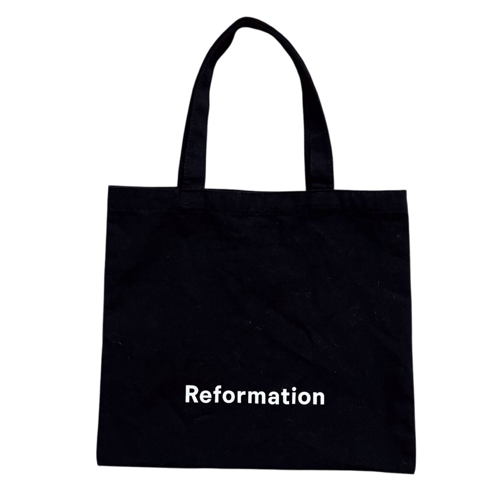 Reformation Black Canvas Shopper Tote Bag Spellout Logo Neutral Normcore Small